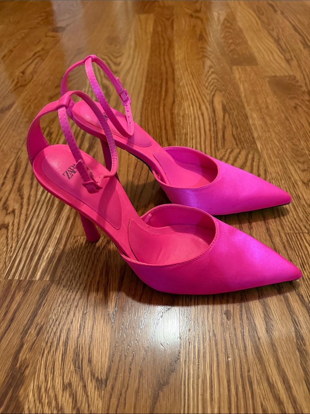 Zara Bright Pink Pointed Toe Slingback Heels